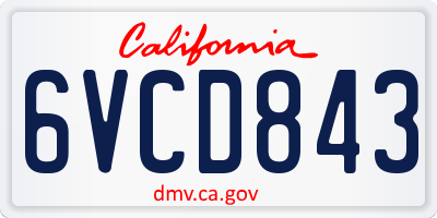 CA license plate 6VCD843