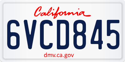 CA license plate 6VCD845