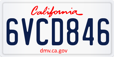 CA license plate 6VCD846