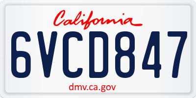 CA license plate 6VCD847