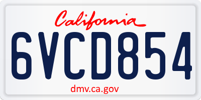 CA license plate 6VCD854