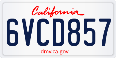 CA license plate 6VCD857