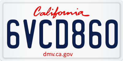 CA license plate 6VCD860