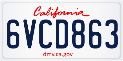 CA license plate 6VCD863