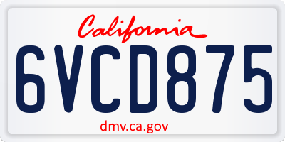 CA license plate 6VCD875