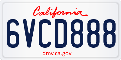 CA license plate 6VCD888