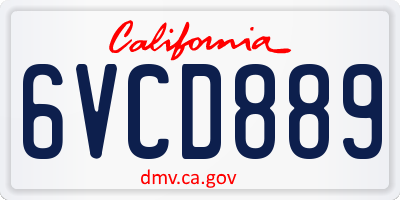CA license plate 6VCD889