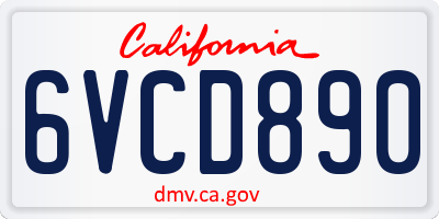CA license plate 6VCD890