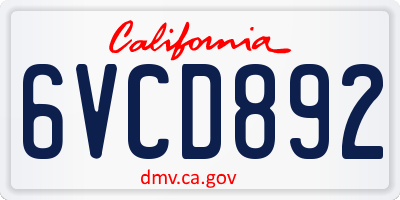 CA license plate 6VCD892