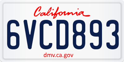 CA license plate 6VCD893