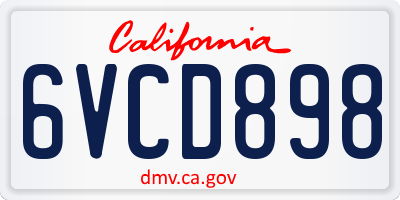 CA license plate 6VCD898