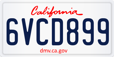 CA license plate 6VCD899