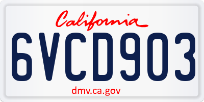 CA license plate 6VCD903