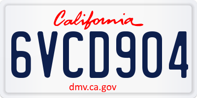 CA license plate 6VCD904