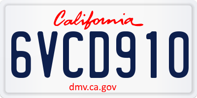 CA license plate 6VCD910