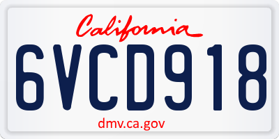 CA license plate 6VCD918