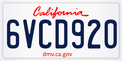 CA license plate 6VCD920
