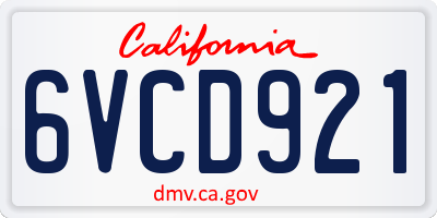 CA license plate 6VCD921