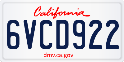 CA license plate 6VCD922