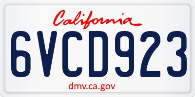 CA license plate 6VCD923