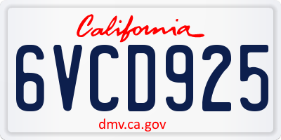 CA license plate 6VCD925