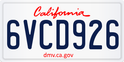 CA license plate 6VCD926