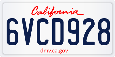 CA license plate 6VCD928