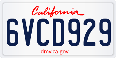CA license plate 6VCD929