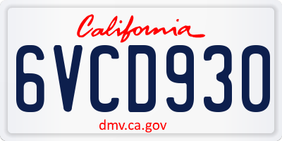 CA license plate 6VCD930