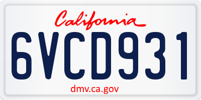 CA license plate 6VCD931