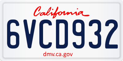 CA license plate 6VCD932