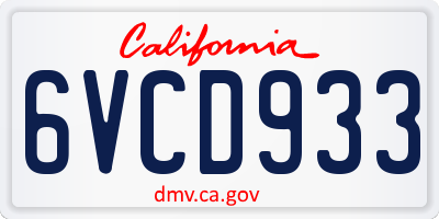 CA license plate 6VCD933