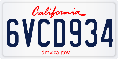CA license plate 6VCD934