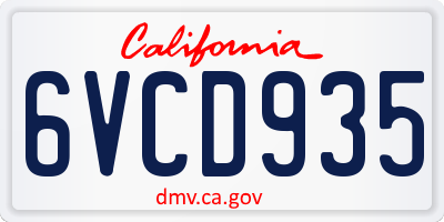 CA license plate 6VCD935