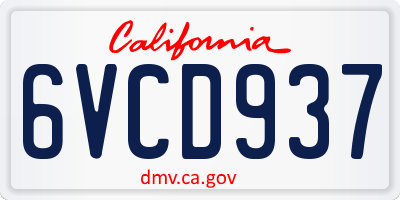 CA license plate 6VCD937