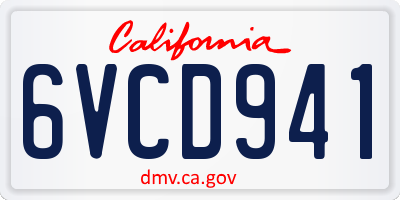 CA license plate 6VCD941