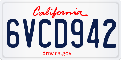 CA license plate 6VCD942