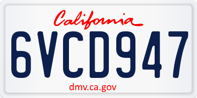 CA license plate 6VCD947