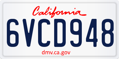 CA license plate 6VCD948