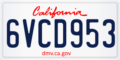 CA license plate 6VCD953