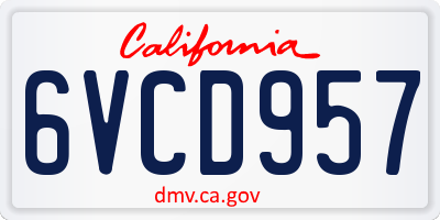 CA license plate 6VCD957