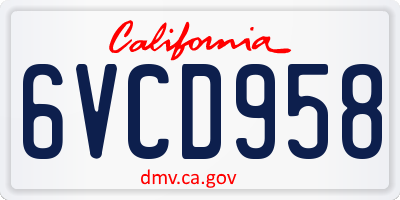 CA license plate 6VCD958