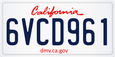 CA license plate 6VCD961