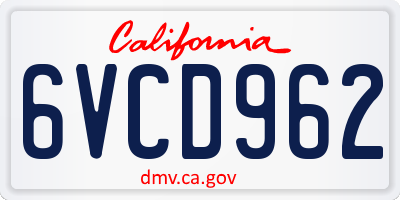 CA license plate 6VCD962