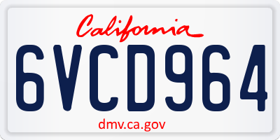 CA license plate 6VCD964