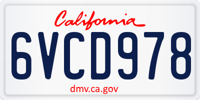 CA license plate 6VCD978