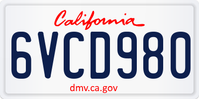 CA license plate 6VCD980