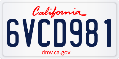 CA license plate 6VCD981