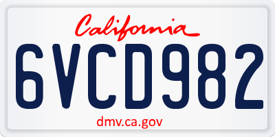 CA license plate 6VCD982