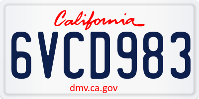 CA license plate 6VCD983
